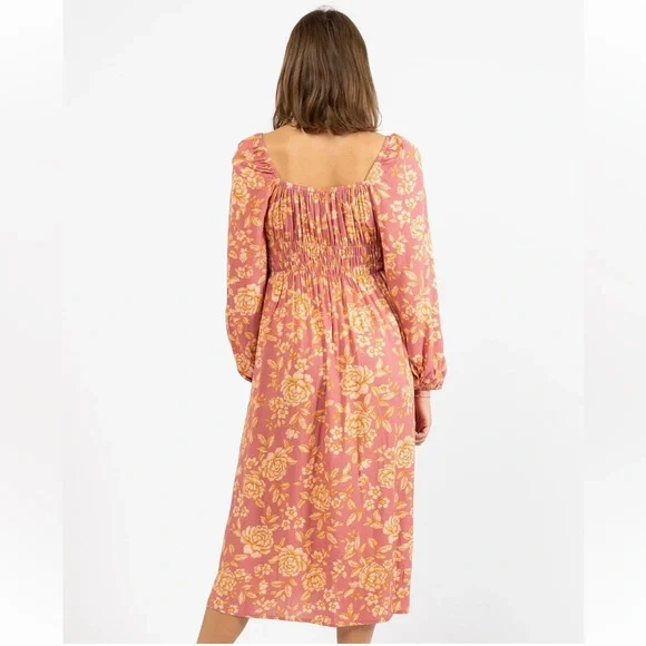 PAPER HEART Caitlyn Pink Floral Long Sleeve Midi Dress NWT - Picture 10 of 16